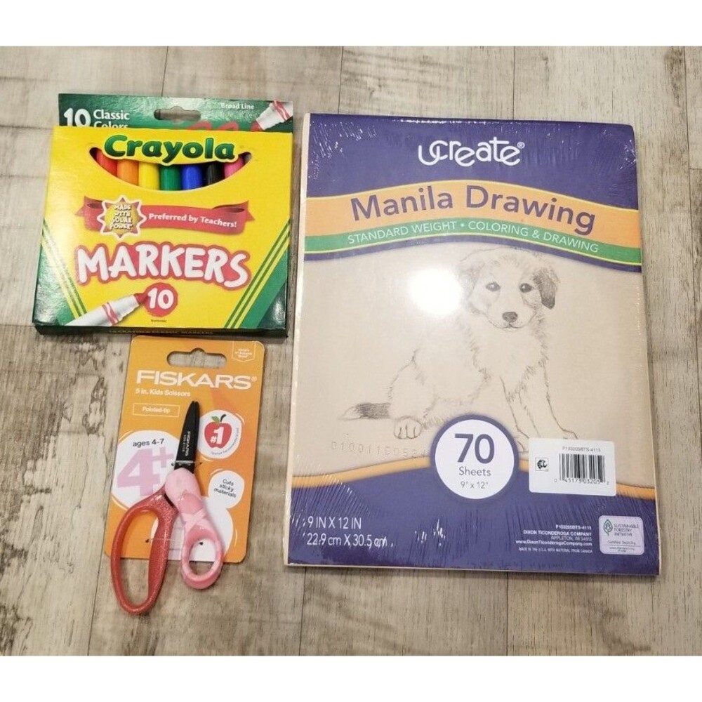 Lot Of Crayola Markers Fiskars Scissors Manilla Paper School Supplies Fast Ship
